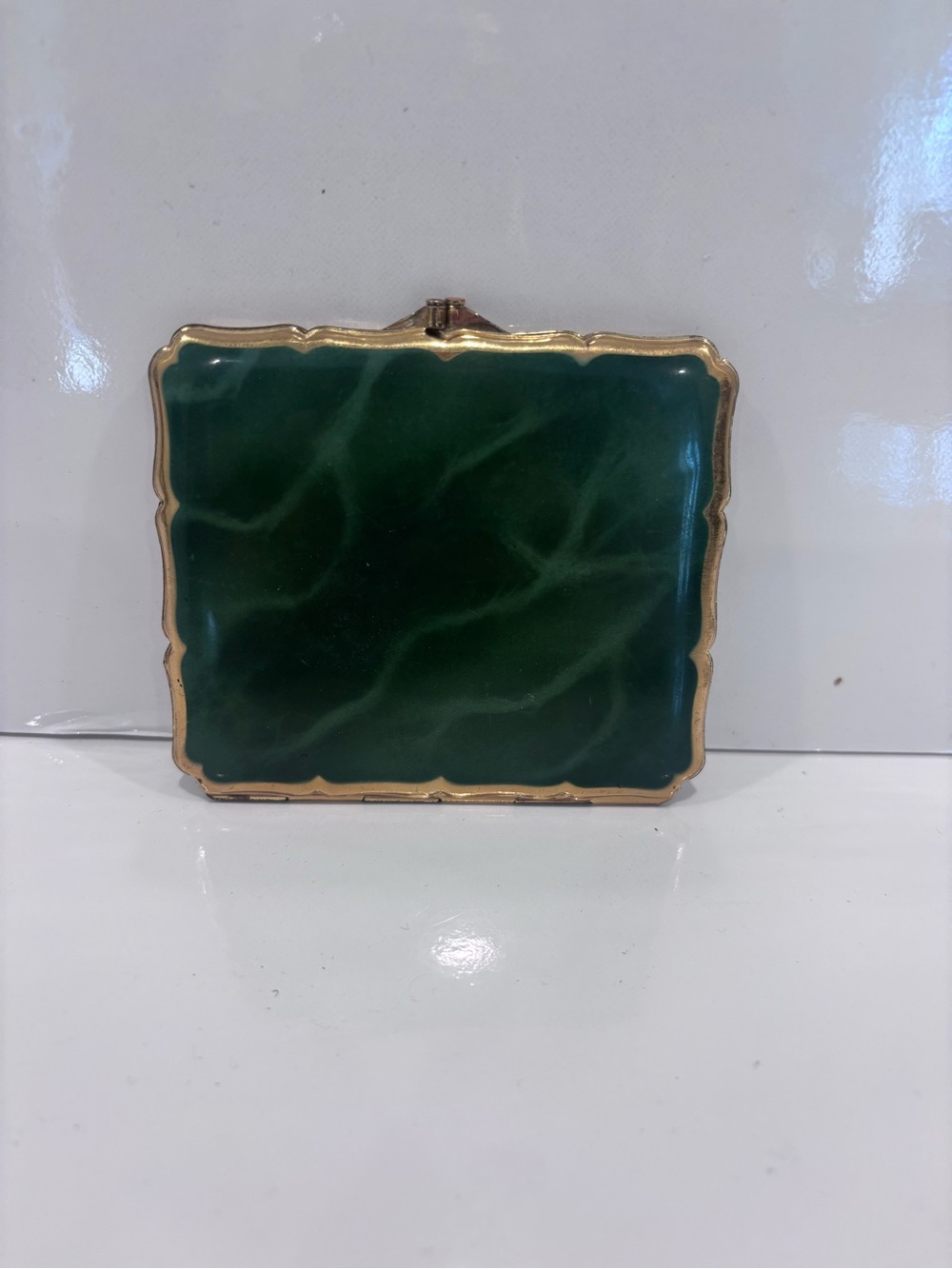 Vintage Stratton England Textured Gold Tone Green Enamel Cigarette Card Case